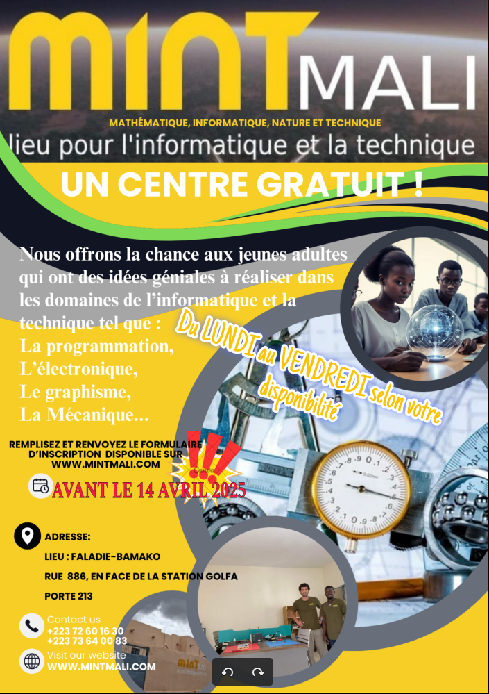 Fleyer, demande de candidature, chance d'innovation au mali, formation gratuite, recrutement